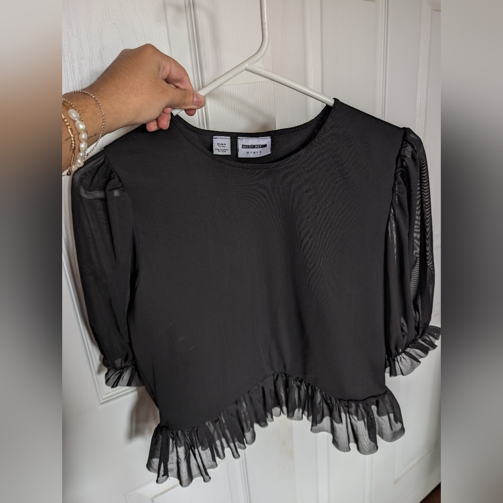 Elegant Black Ruffle Trim Top